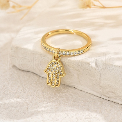 Brass Micro Pave Cubic Zirconia Pendant Finger Rings for Women OA1254-2-1