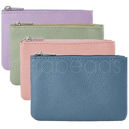 CRASPIRE 4Pcs 4 Colors Litchi Print PU Leather Zip Pouches ABAG-CP0001-06-1