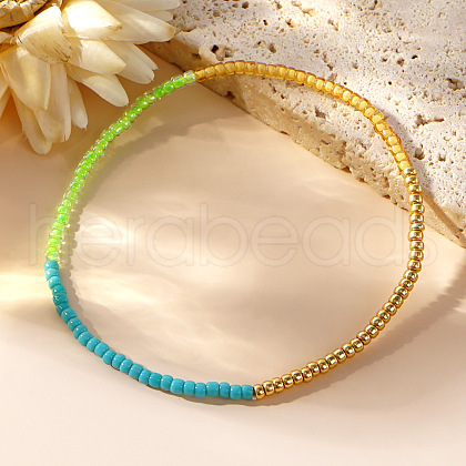 Colorful Glass Seed Round Beaded Stretch Bracelets for Women JM5364-7-1