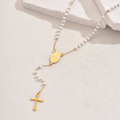 Stainless Steel & Plastic Rosary Bead Necklaces UE6084-1-1