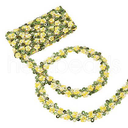 3D Flower Embroidery Polyester Lace Trim SRIB-WH0011-141C-1