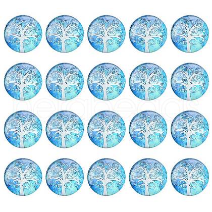 Half Round/Dome Tree Pattern Glass Flatback Cabochons for DIY Projects GGLA-YW0001-14I-1