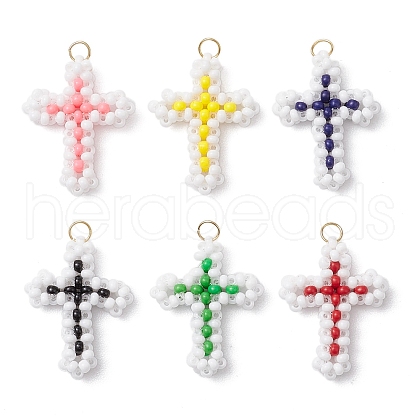 Beaded Cross Charms PALLOY-GD00002-1