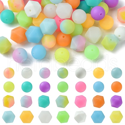 Luminous 56pcs 28 Color Round Food Grade Silicone Beads SIL-CJ0001-31-1
