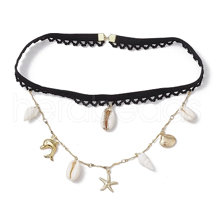 304 Stainless Steel Starfish & Shell & Dolphin Tassel Thigh Leg Chains AJEW-AN00654-1