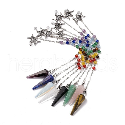 Mixed Gemstone Hexagonal Pointed Cone Dowsing Pendulum Pendants G-G983-05P-1