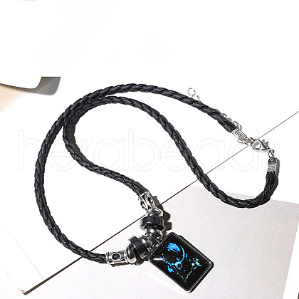Luminous Alloy Glass Rectangle with Constellation Pendant Black Braided PU Leather Cord Necklaces WGCC9BA-12-1