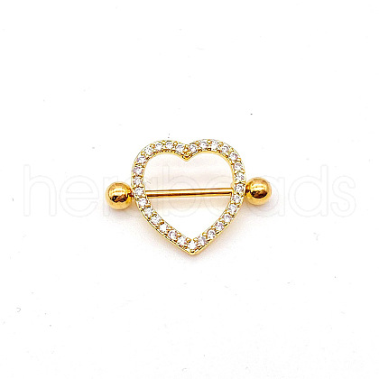 304 Stainless Steel Clear Cubic Zirconia Heart Nipple Rings WG994A5-24-1