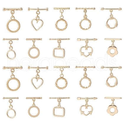 10Pcs 10 Styles Rack Plating Brass Toggle Clasps KK-CJ0002-04-1