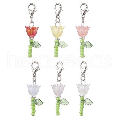 Lily Glass & Acrylic Pendant Decorations HJEW-JM01988-1