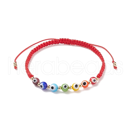 Lampwork Round Evil Eye Braided Bead Bracelet BJEW-TA00139-01-1