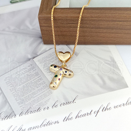 Brass Pave Colorful Cubic Zirconia Heart Initial Pendant Necklaces for Women WGF6021-23-1