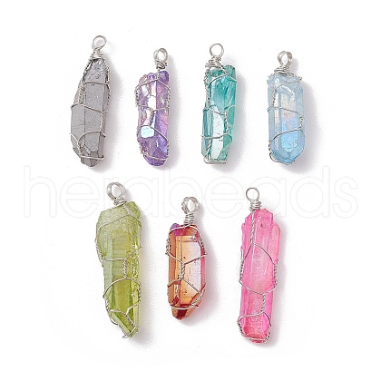 Electroplated Natural Quartz Crystal Pendants PALLOY-JF03363-1