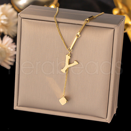 304 Stainless Steel Cube Initial Pendant Necklaces FS-WG9AF3A-16-1