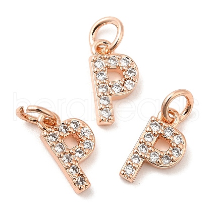 Brass Micro Pave Grade AAA Cubic Zirconia Charms ZIRC-P067-11RG-P-NR-1