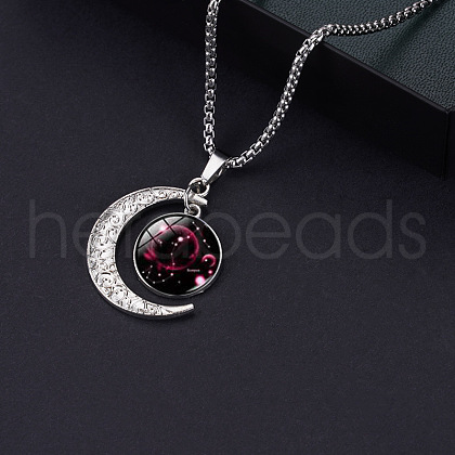Alloy & Glass Luminous Moon Constellation Pendant Necklaces WG12A0F-10-1