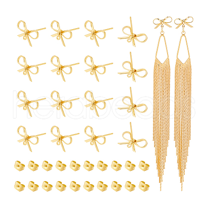 Unicraftale 20Pcs Bowknot Brass Stud Earring Findings KK-UN0002-26-1