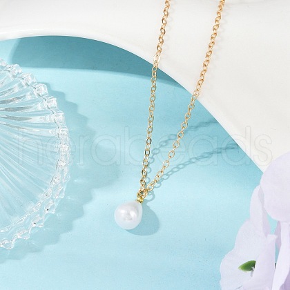 304 Stainless Steel & Plastic Pearl Teardrop Pendant Necklaces NJEW-JN05219-1