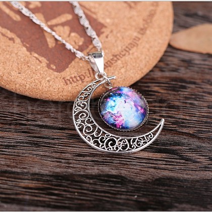 Alloy Glass Moon Syb Pendant Lumachina Chain Necklaces for Women WGDF061-10-1