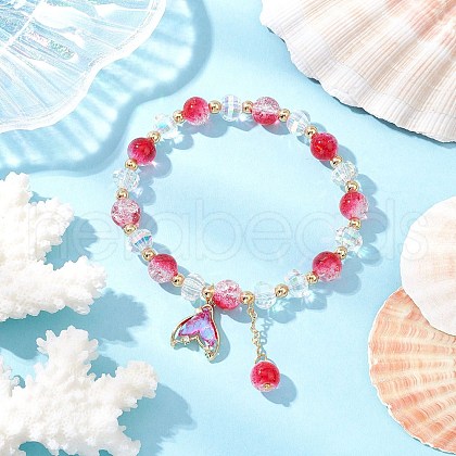 4Pcs Brass Glass Beads Stretch Bracelets BJEW-JB11769-02-1