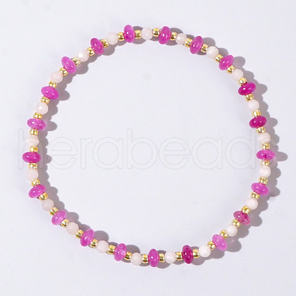 Beach Vacation Style Natuarl Rose Quartz & Dyed White Jade Beaded Stretch Bracelet Women RO9590-7-1
