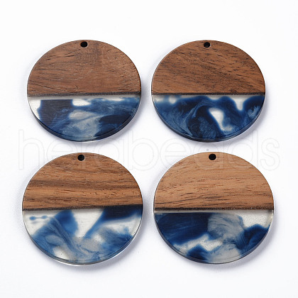 Transparent Resin & Walnut Wood Pendants RESI-T035-35C-1