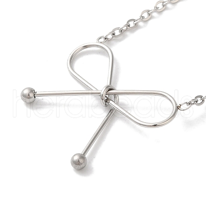 Non-Tarnish 304 Stainless Steel Cable Chain Bowknot Pendant Necklaces NJEW-Z041-02P-02-1