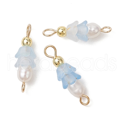 Frosted Flower Natural Cultured Freshwater Pearl & Acrylic Connector Charms PALLOY-JF03590-10-1