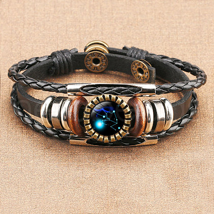 12 Constellations PU Leather Multi-strand Bracelets for Men Women WG878A3-03-1