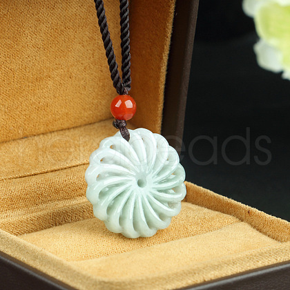 Hollow Flower Natural Jade Pendant Necklaces FS-WG657F8-01-1