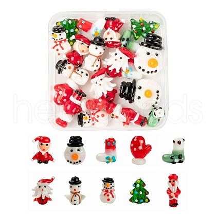 20Pcs 10 Style Christmas Themed Handmade Lampwork Beads LAMP-LS0001-09-1