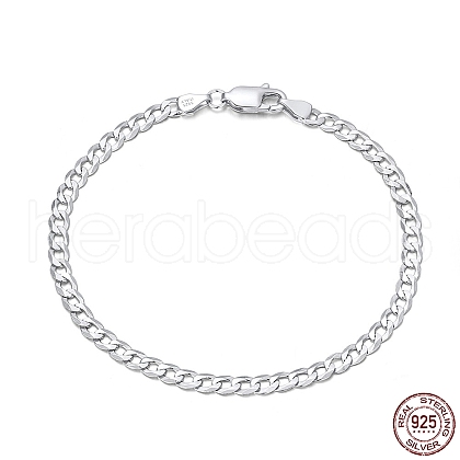 Rhodium Plated 925 Sterling Silver Curb Chain Bracelets BJEW-I314-007C-P-1