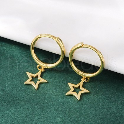 Star 925 Sterling Silver Hoop Earrings for Women EJEW-G427-02G-1