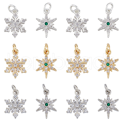 SUPERFINDINGS 12Pcs 6 Style Rack Plating Brass Micro Pave Cubic Zirconia Pendants KK-FH0006-85-1