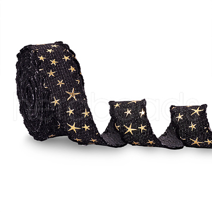 5 Yards Polyester 3D Star Gold Stamping Ribbon OCOR-TAC0023-14E-1