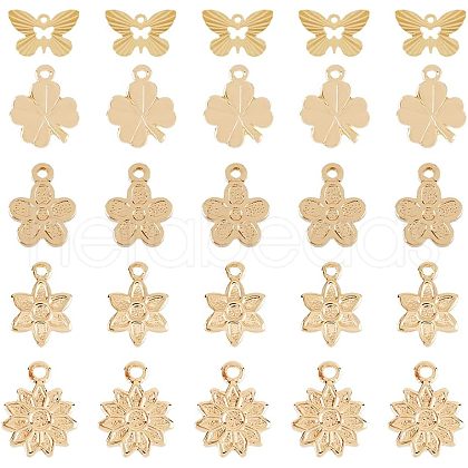 SUPERFINDINGS 50Pcs 5 Style Rack Plating Brass Charms KK-FH0004-69-1