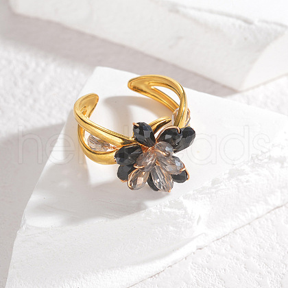 304 Stainless Steel Adjustable Cuff Rings with Glass Crystal RJEW-V010-05G-1