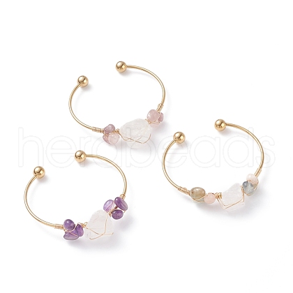 Natural Crystal & Mixed Stone Beads Wrap Cuff Bangle BJEW-JB07262-1