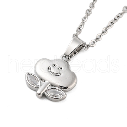 Brass Clear Cubic Zirconia Cable Chain Smiling Face Cloud Flower Pendant Necklaces NJEW-B100-06P-1