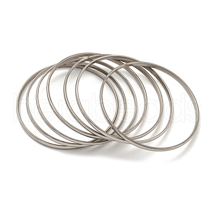 Non-Tarnish 7Pcs PVD Vacuum Plating 202 Stainless Steel Plain Flat Ring Bangle Sets BJEW-M317-14B-P-1