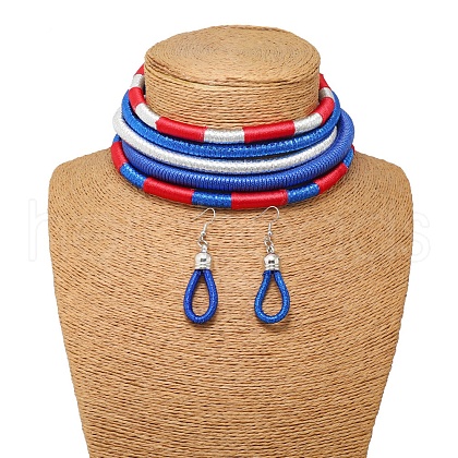 Alloy with Polyester Cord Multilayer Necklaces & Teardrop Dangle Earrings Sets FS-WGF58CA-01-1