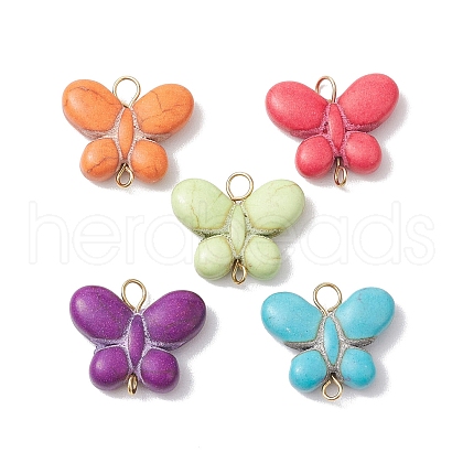 Dyed Synthetic Turquoise Butterfly Connector Charms PALLOY-JF02691-02-1