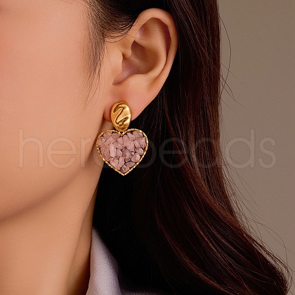 304 Stainless Steel Heart Dangle Stud Earrings EJEW-Z096-01G-B01-1
