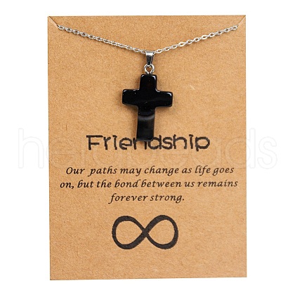 Natural Agate Cross Pendant Necklace with Stainless Steel Cable Chains PW23032789497-1