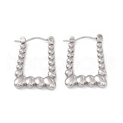 Non-Tarnish 304 Stainless Steel Beaded Trapezoid Hoop Earrings for Women EJEW-B018-04P-1