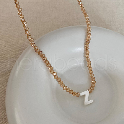 Natural Shell Initial Pendant Glass Beaded Pendant Necklaces FS-WG76541-26-1