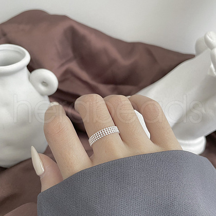 925 Sterling Silver Round Beaded Chain Adjustable Finger Rings for Women FS-WGBA7E8-01-1