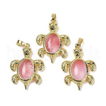 Cherry Quartz Glass & Brass Pendants KK-F887-01G-17-1
