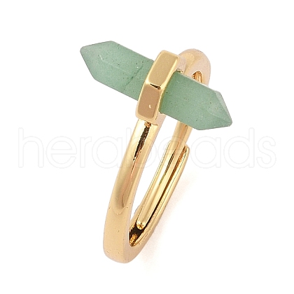 Double Pointed Hexagonal Prism Natural Green Aventurine Adjustable Rings for Women RJEW-G327-01G-03-1