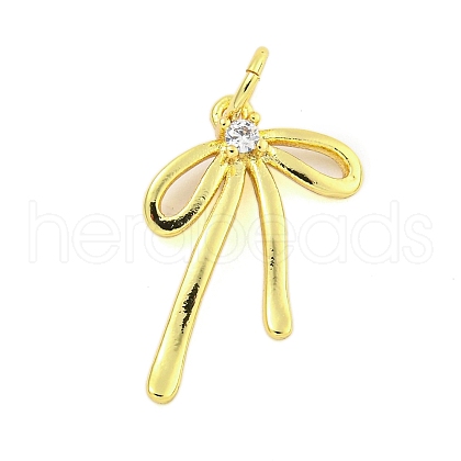 Bowknot Rack Plating Brass Micro Pave Clear Cubic Zirconia Pendants KK-U021-10G-01-1